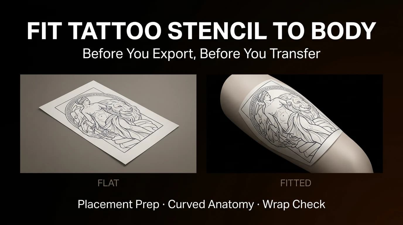 Flat stencil vs fitted stencil on curved arm - fit tattoo stencil to body placement guide