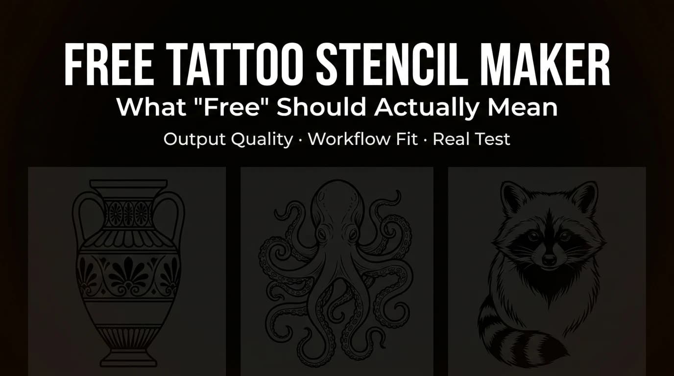 Greek amphora, octopus and raccoon tattoo stencil collage - free tattoo stencil maker guide