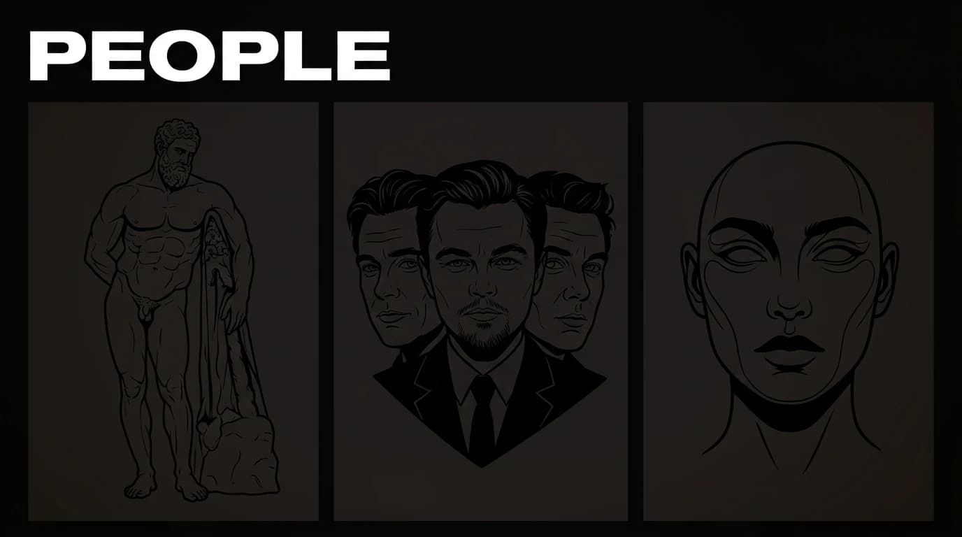 People tattoo stencil collection - figure, portrait and surreal face examples