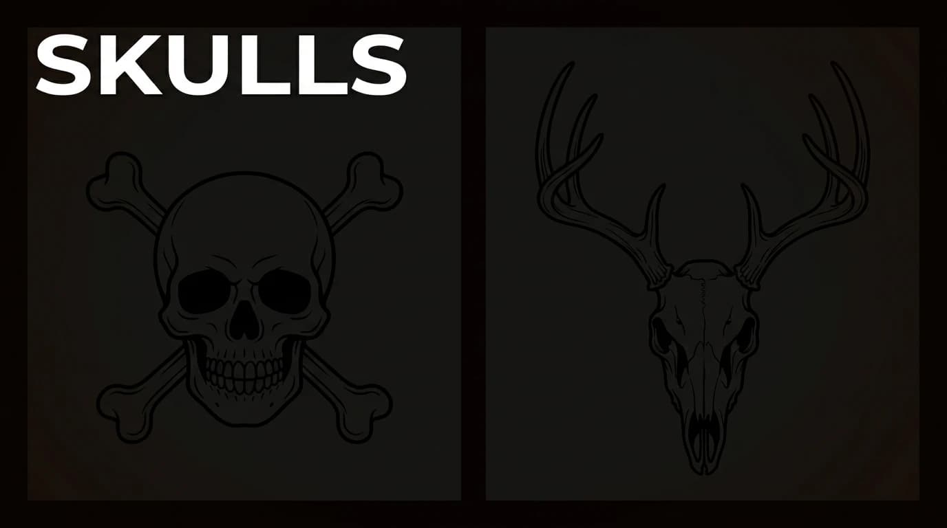 Skulls tattoo stencil collection - decorative skull and deer skull examples