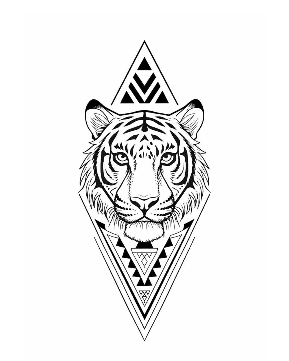 Animal tattoo stencil example featuring a graphic tiger head with geometric support