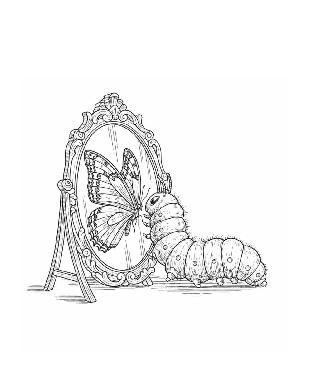 caterpillar and butterfly tattoo stencil example