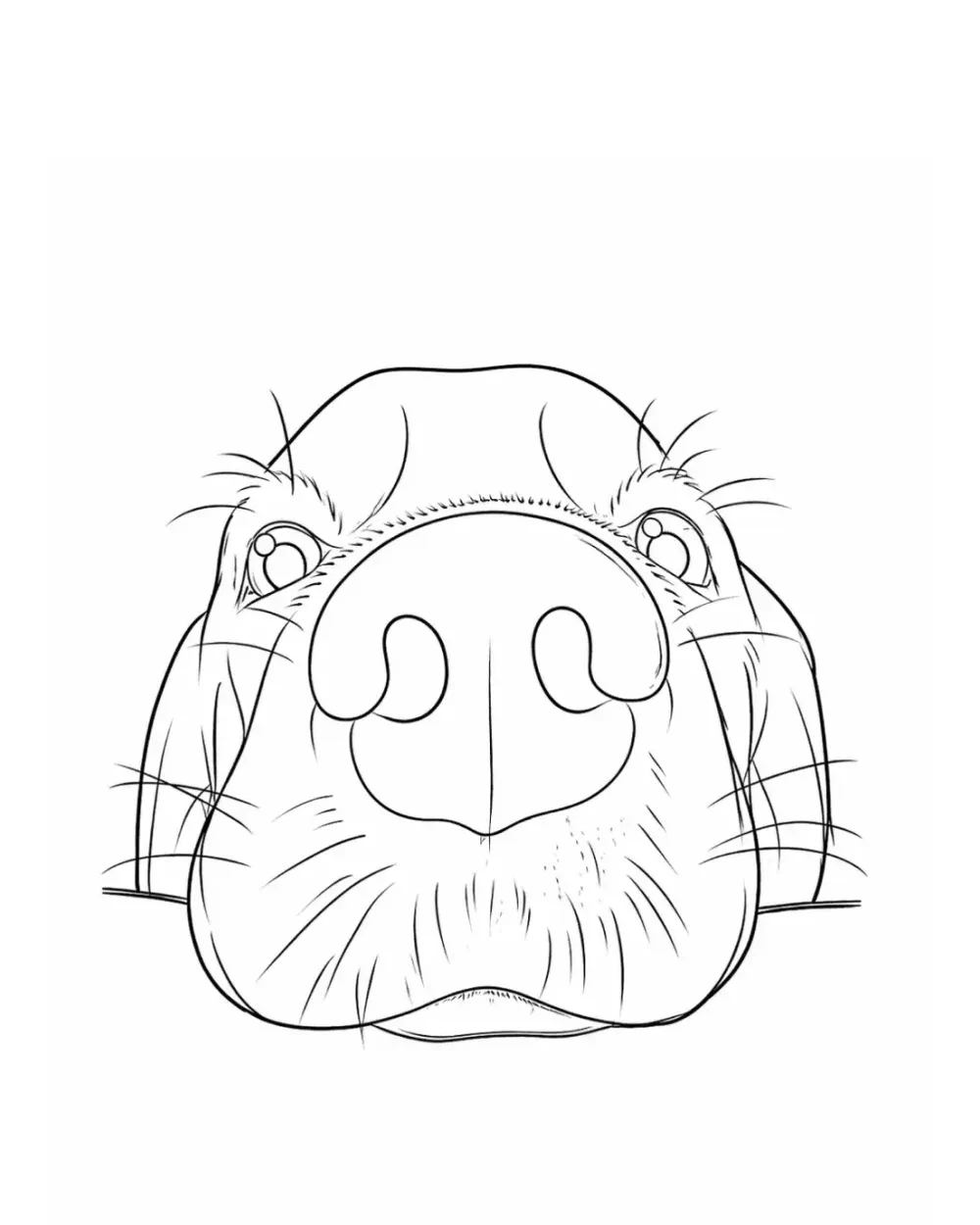 Minimal dog snout close-up tattoo stencil