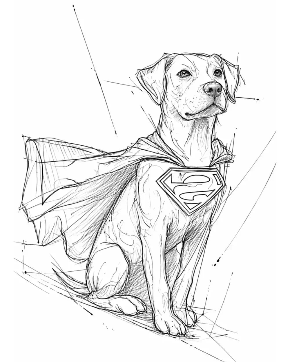 Dog tattoo stencil wearing a superhero cape