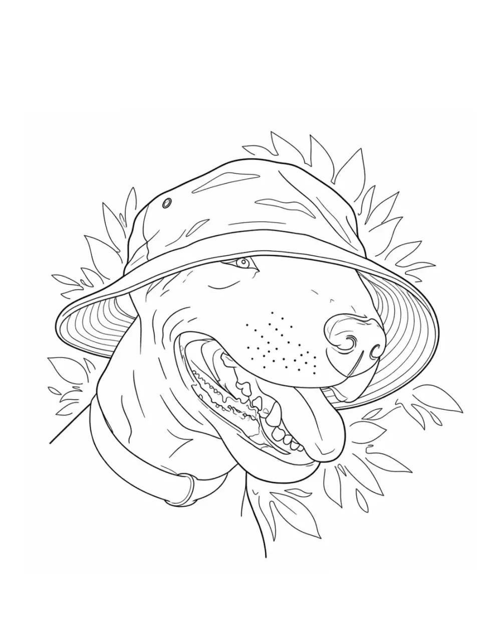Dog portrait tattoo stencil wearing a mushroom hat