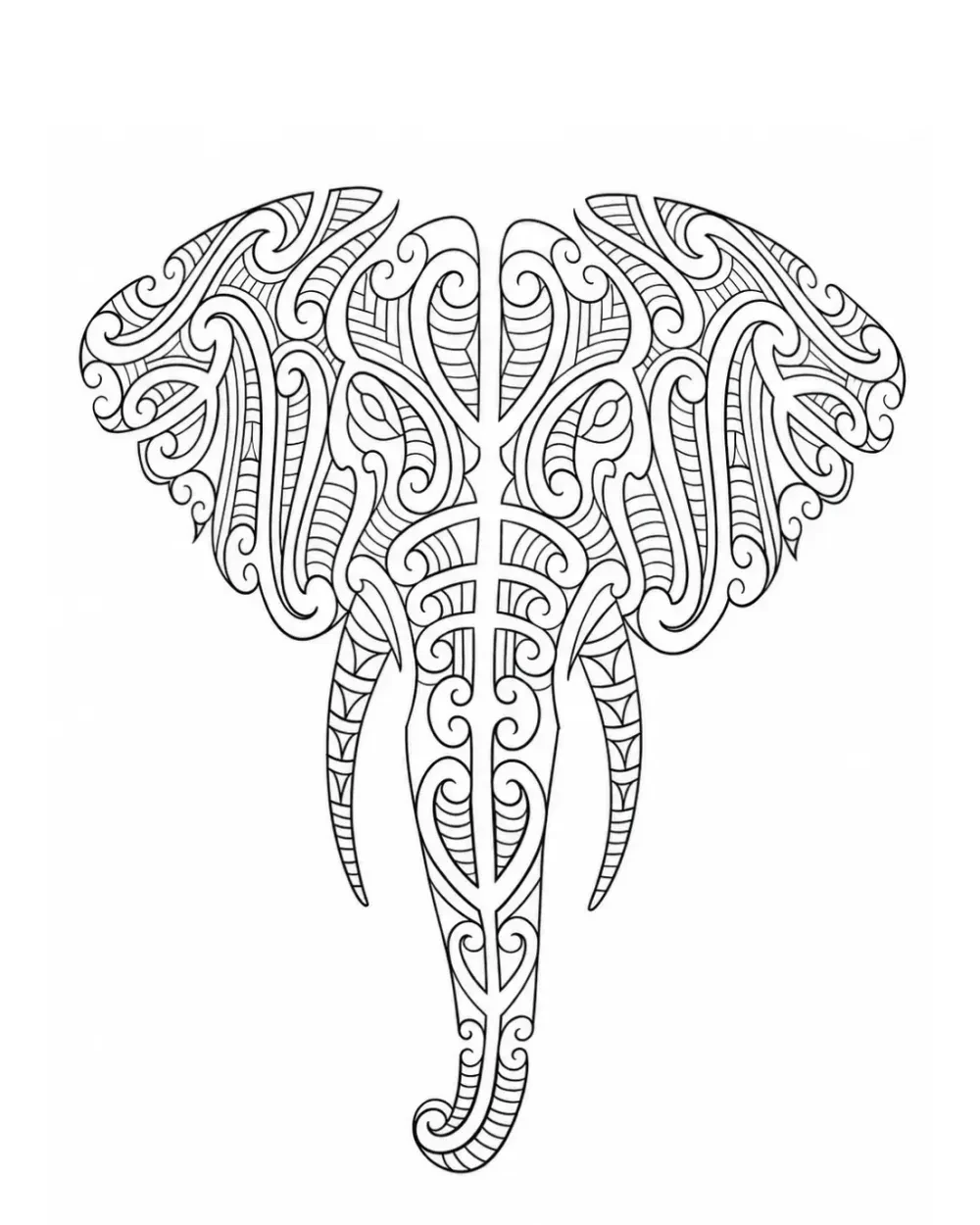 Pattern-filled elephant head tattoo stencil example