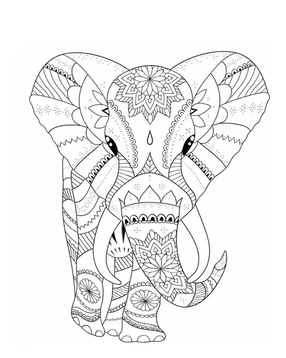 Full-body mandala elephant tattoo stencil example