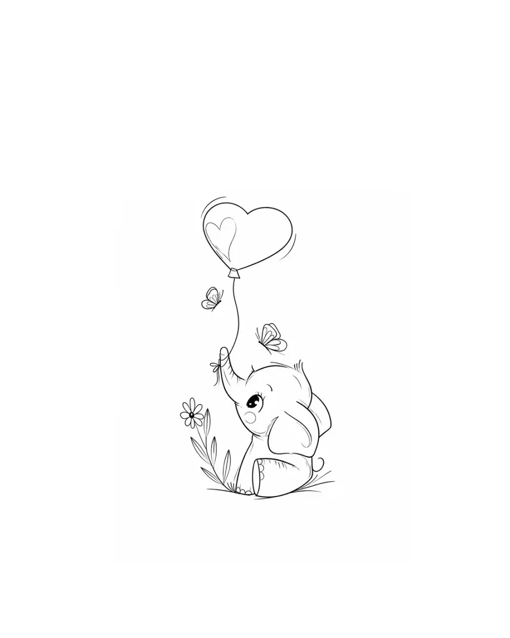 Baby elephant with heart balloon tattoo stencil example