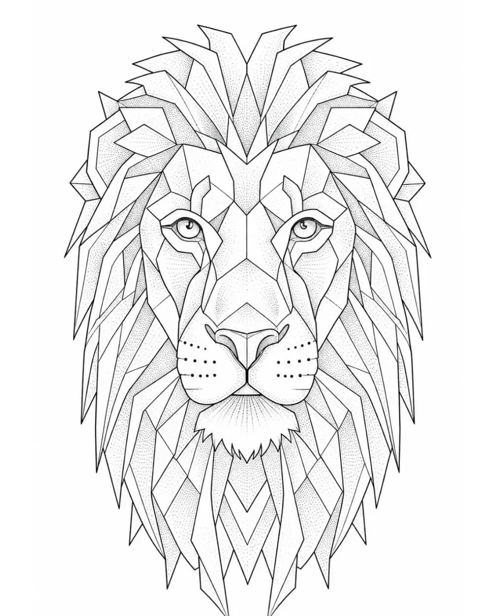 Geometric low-poly lion head tattoo stencil example