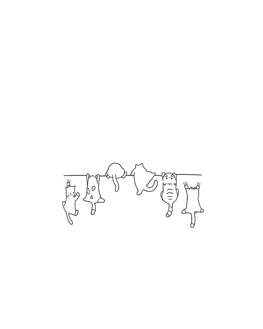 Six cats hanging from a bar tattoo stencil example