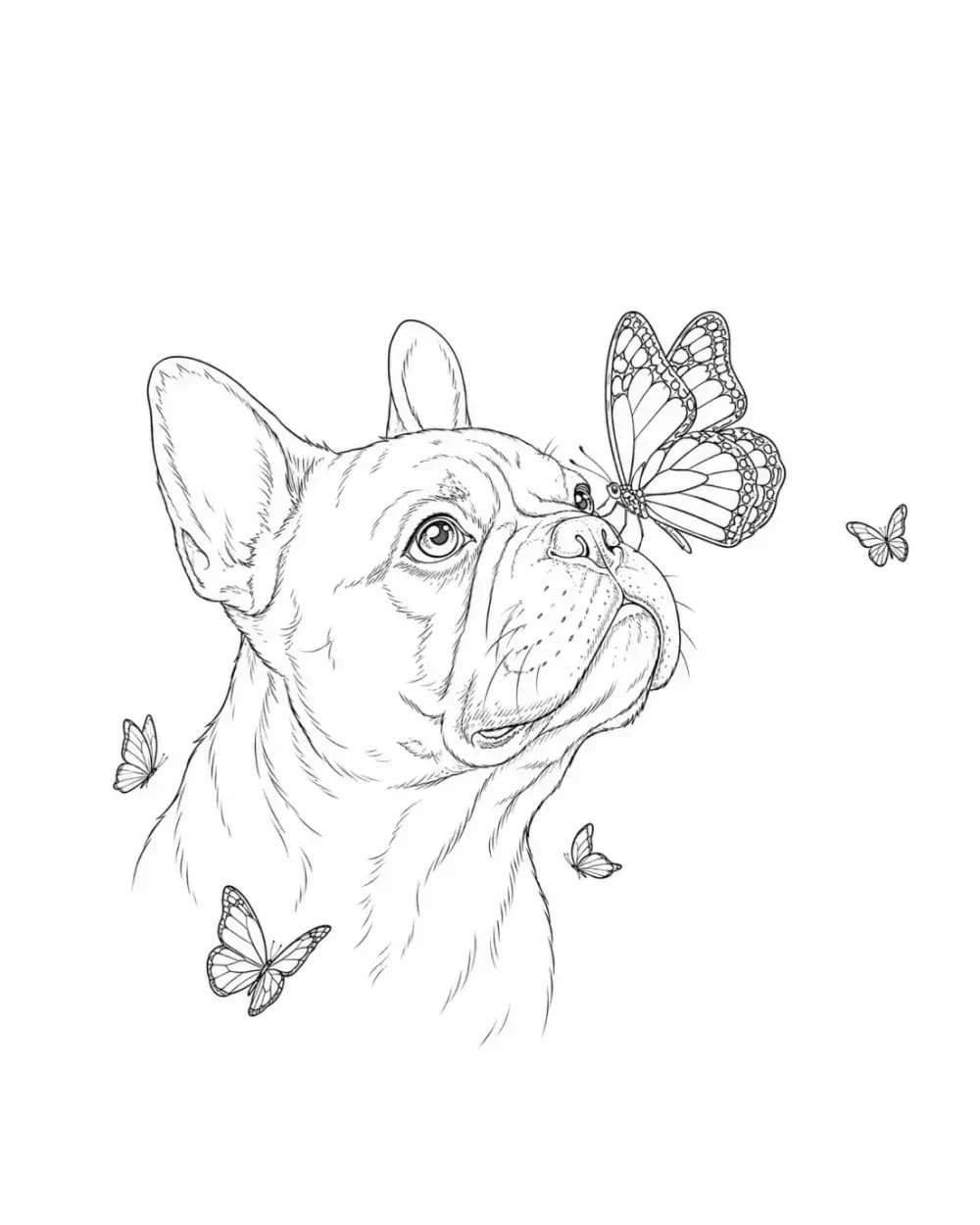 french bulldog and butterflies tattoo stencil example