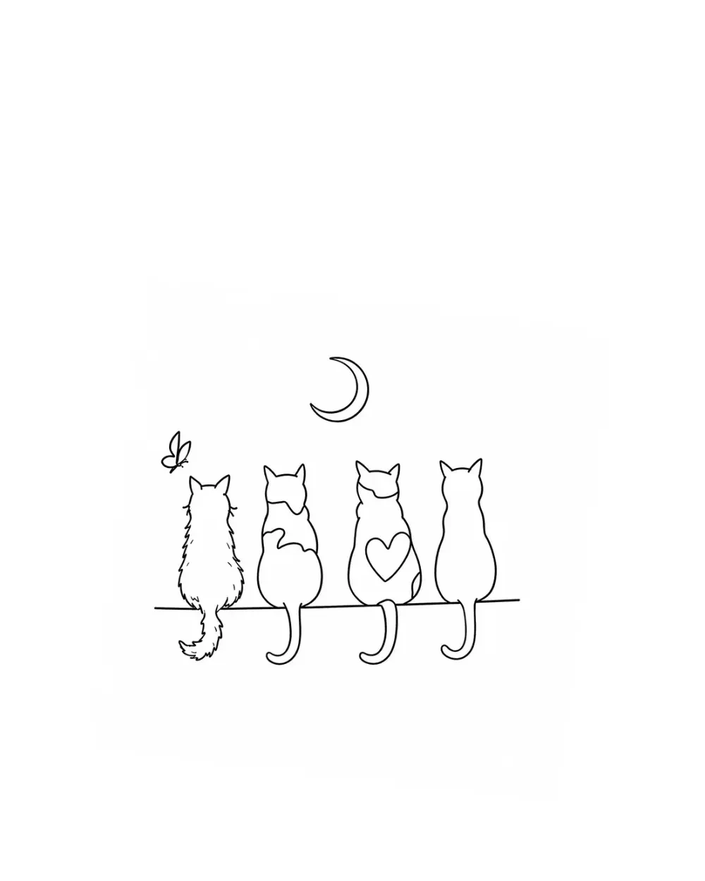 four cats and moon tattoo stencil example