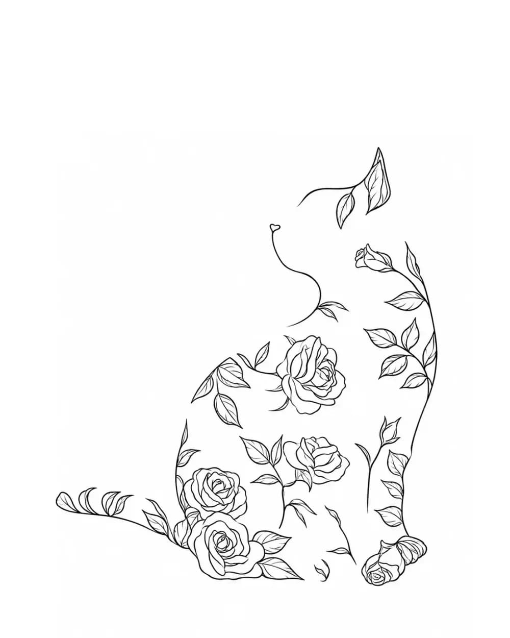 floral cat silhouette tattoo stencil example