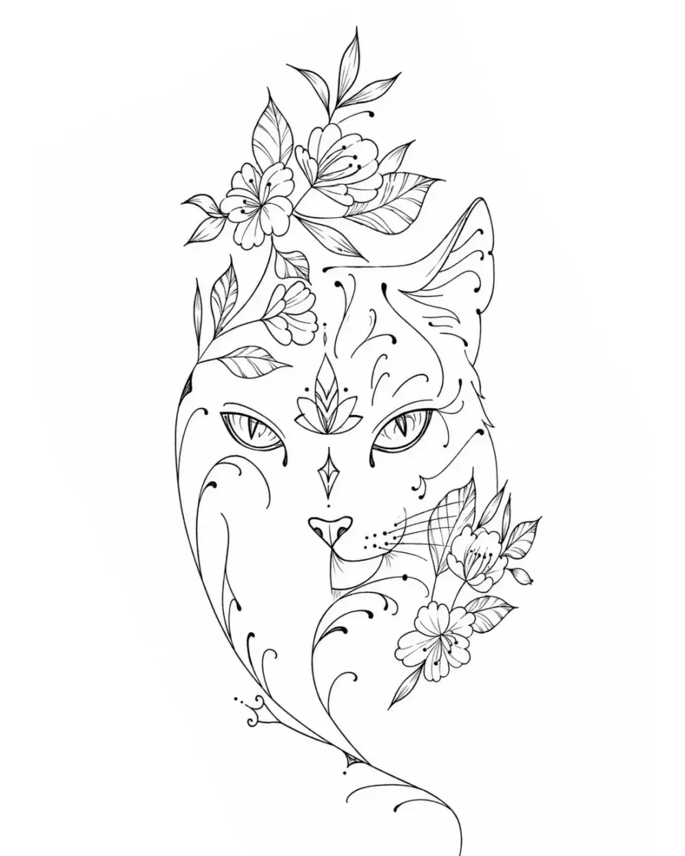ornamental cat mask tattoo stencil example