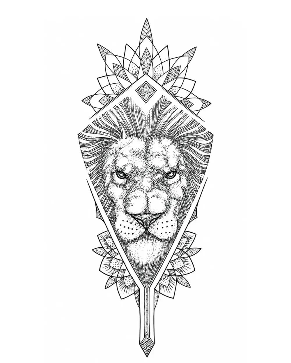 geometric lion with mandala tattoo stencil example
