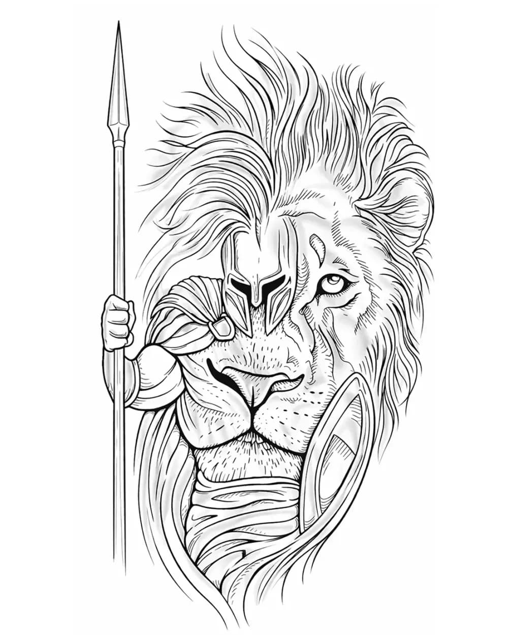 lion warrior tattoo stencil example