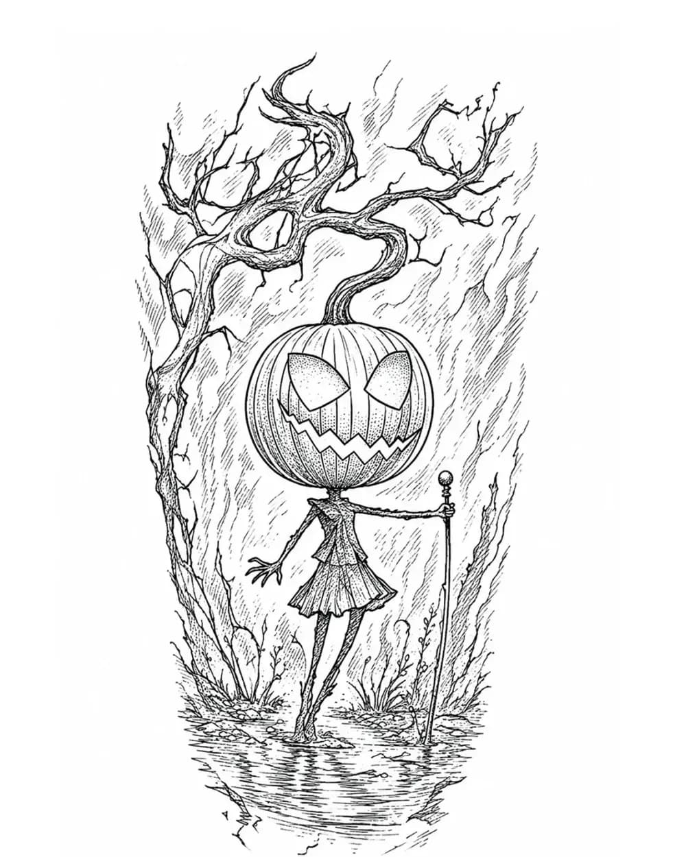 pumpkin-headed spirit tattoo stencil example