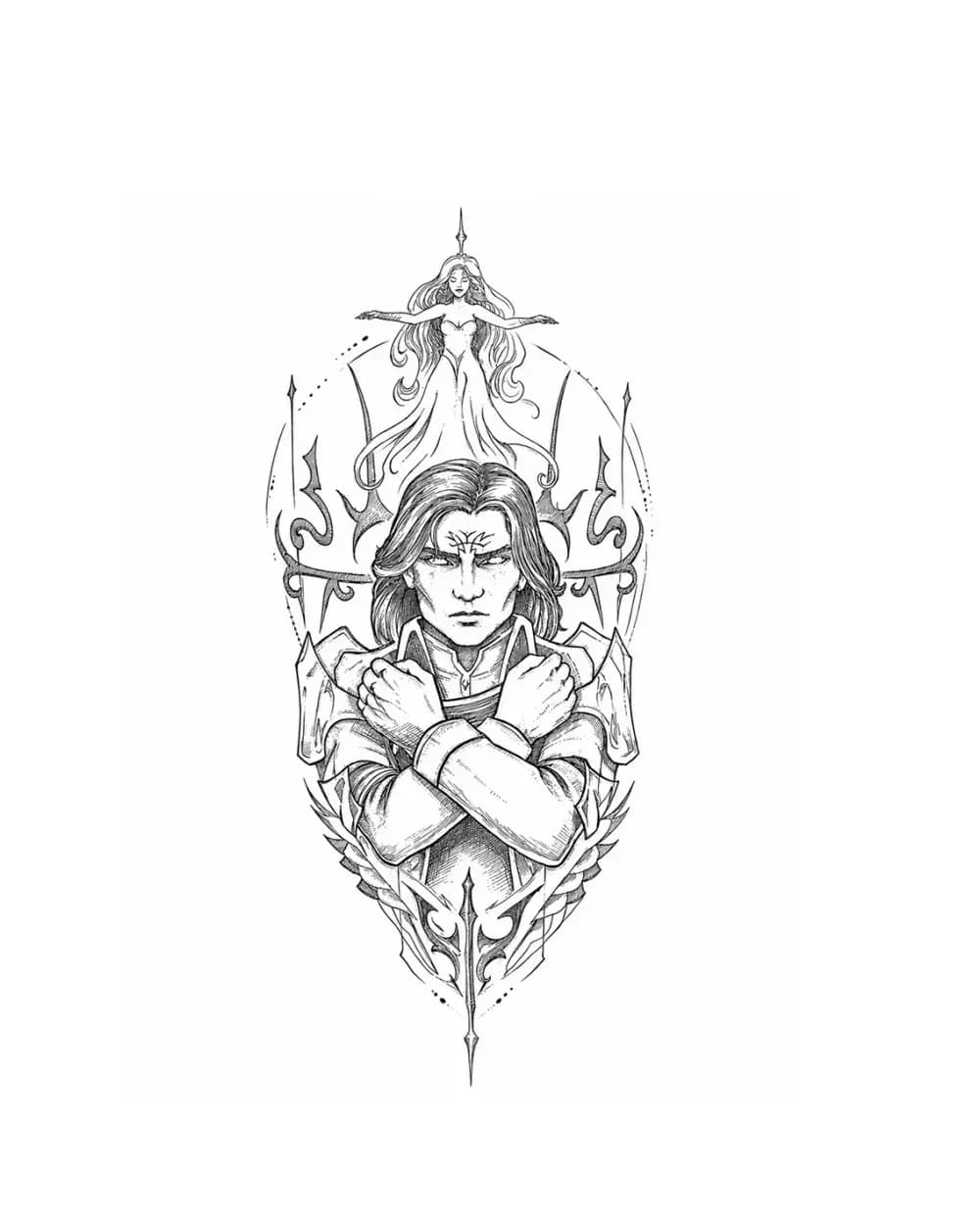 warrior with spirit guardian tattoo stencil example