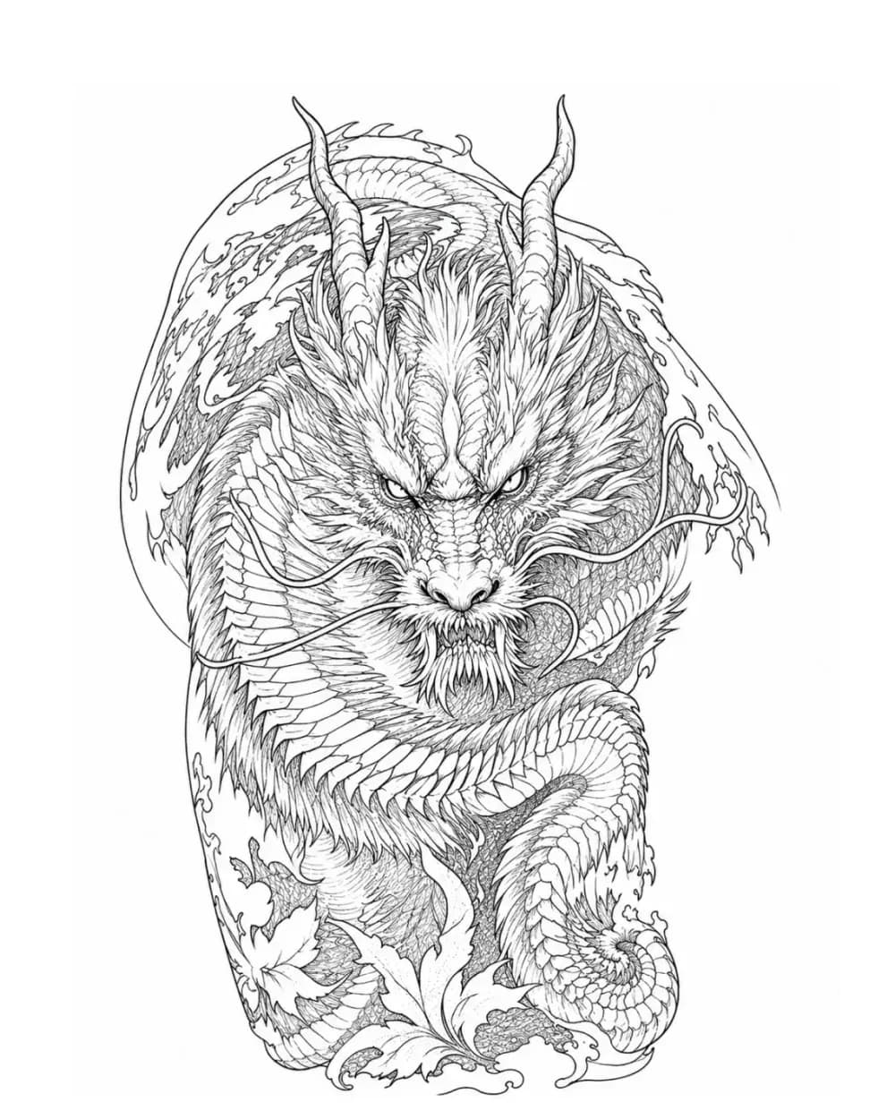 eastern dragon tattoo stencil example