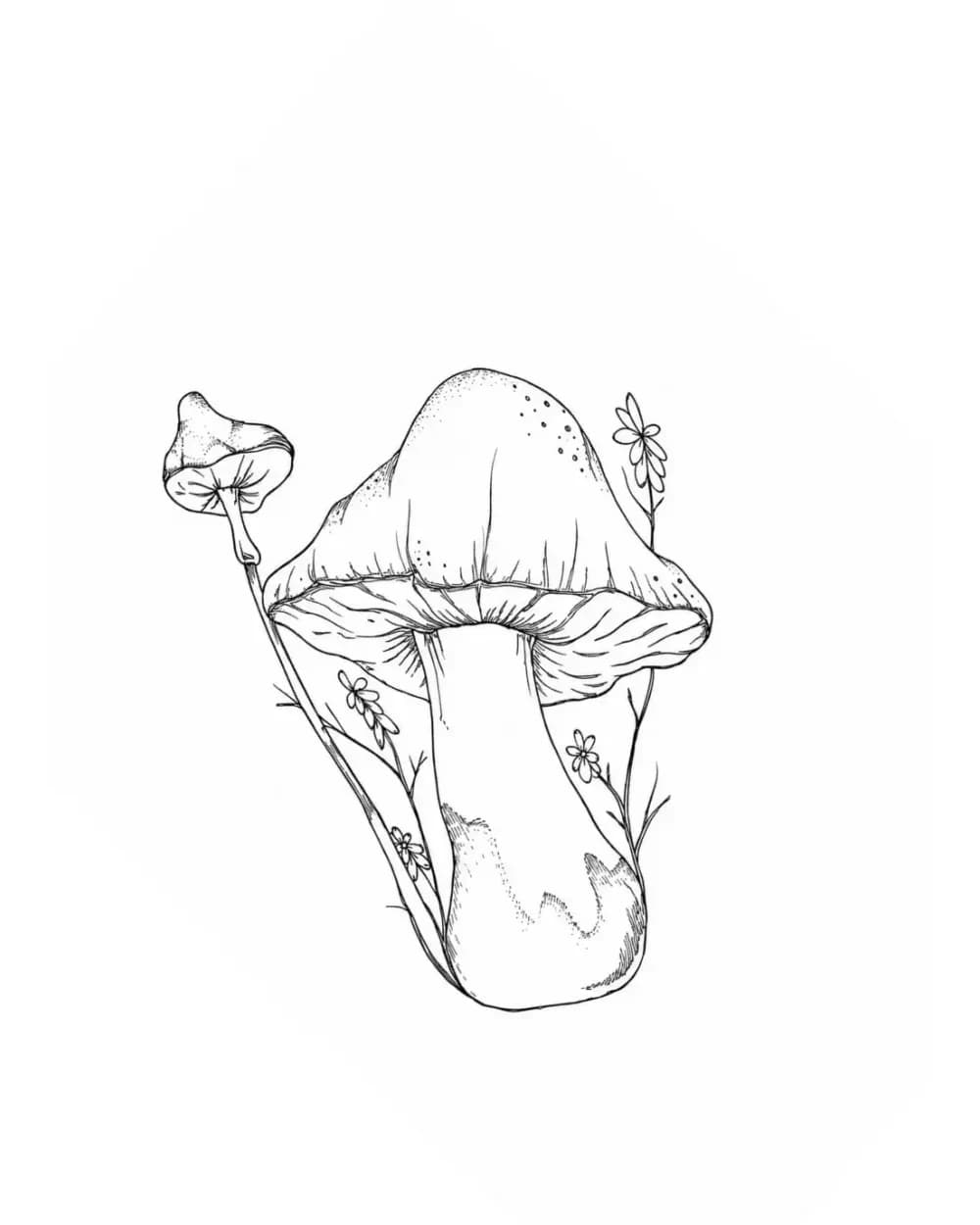 Mushrooms and wildflowers tattoo stencil example