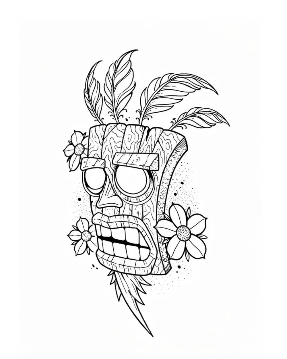 Symbol tattoo stencil example featuring a carved tiki-style mask