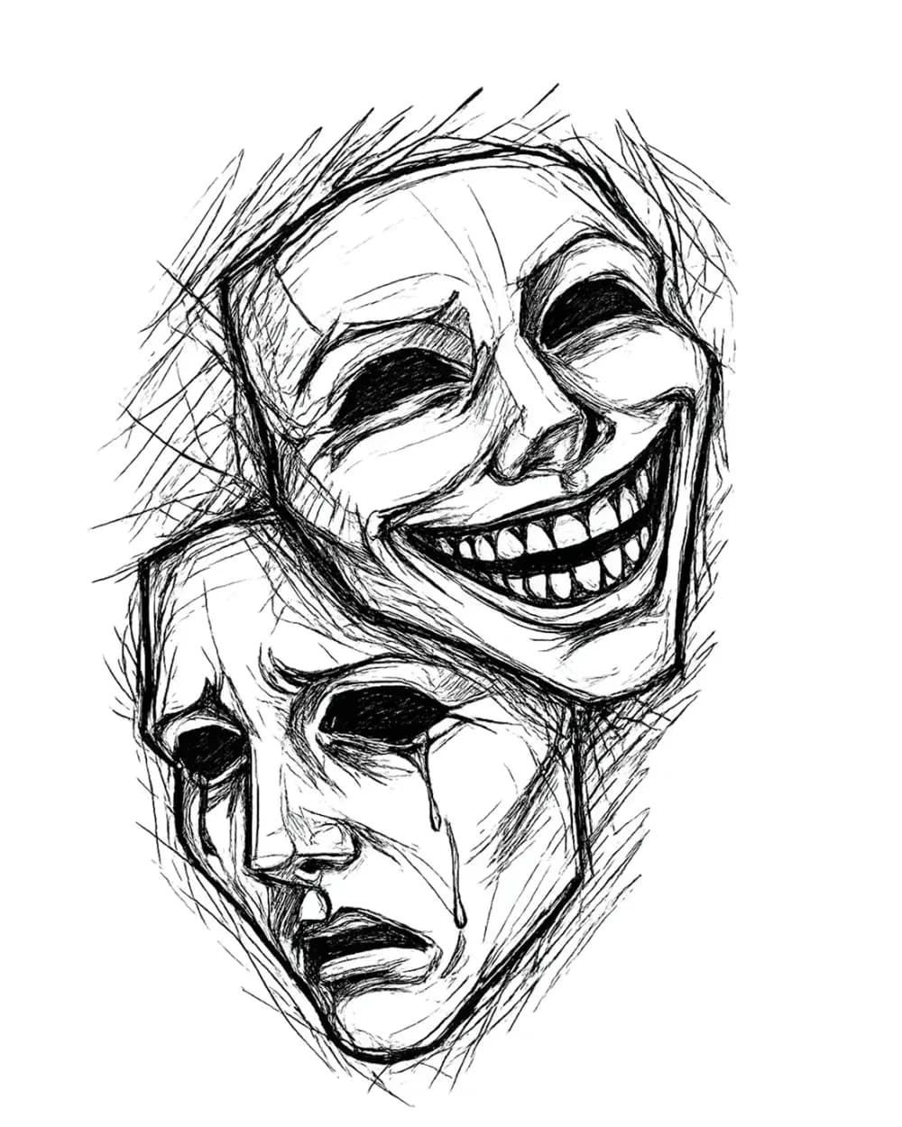 Symbol tattoo stencil example featuring expressive theater masks