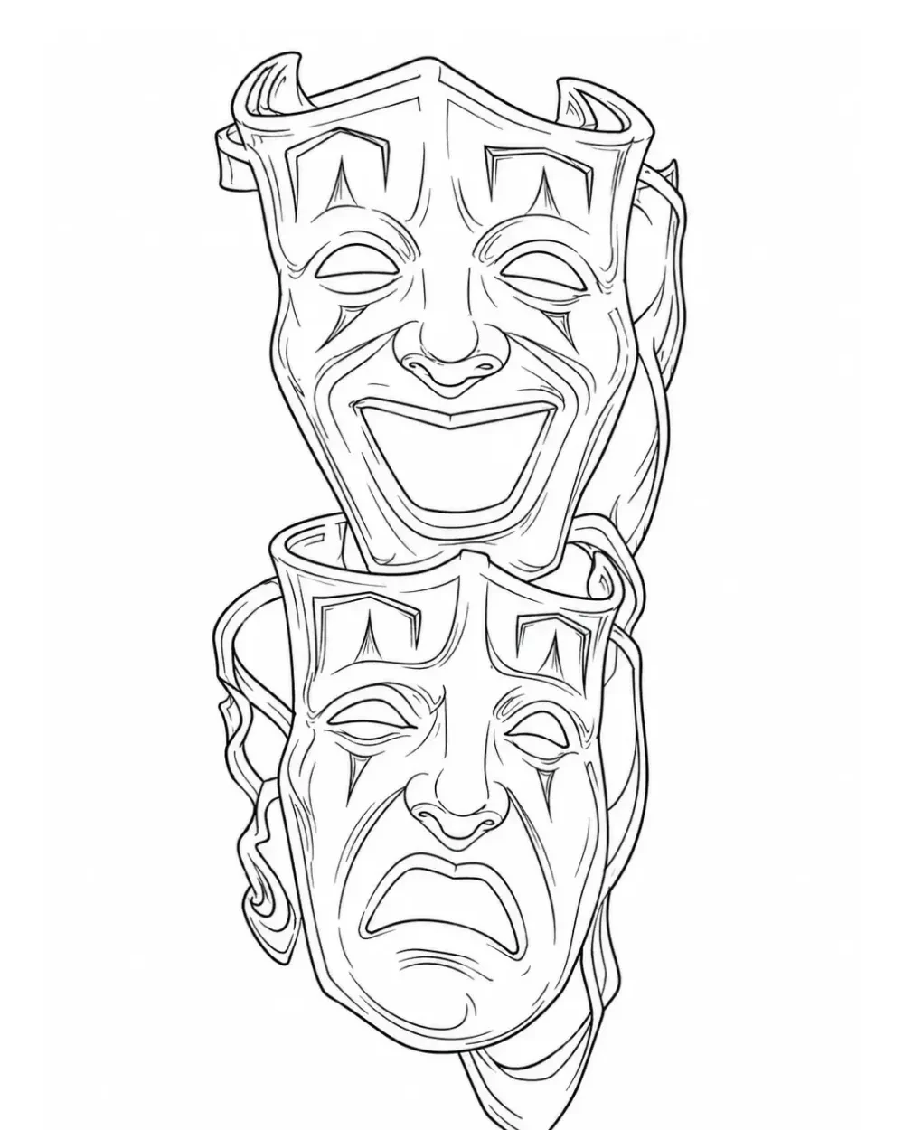 Classic comedy and tragedy masks tattoo stencil example