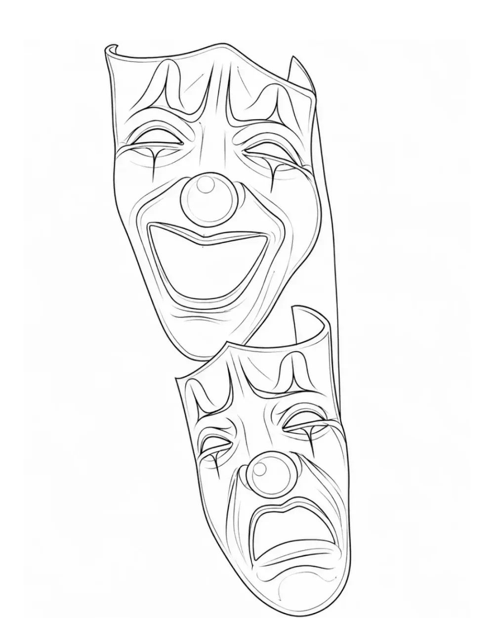 Clown comedy and tragedy masks tattoo stencil example
