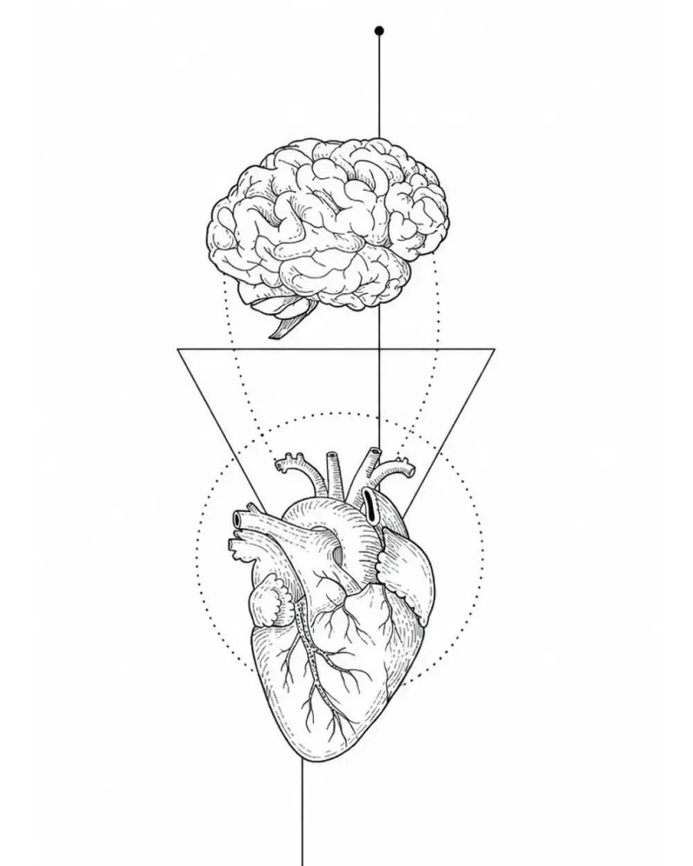 Brain and heart anatomical stack tattoo stencil example