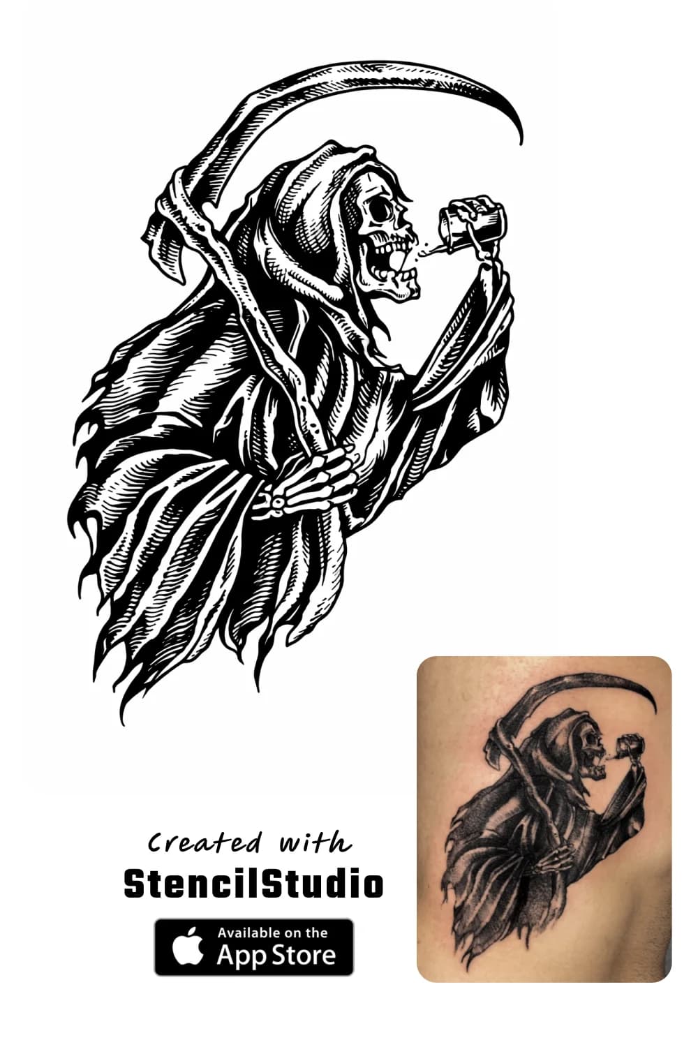 grim reaper tattoo stencil example