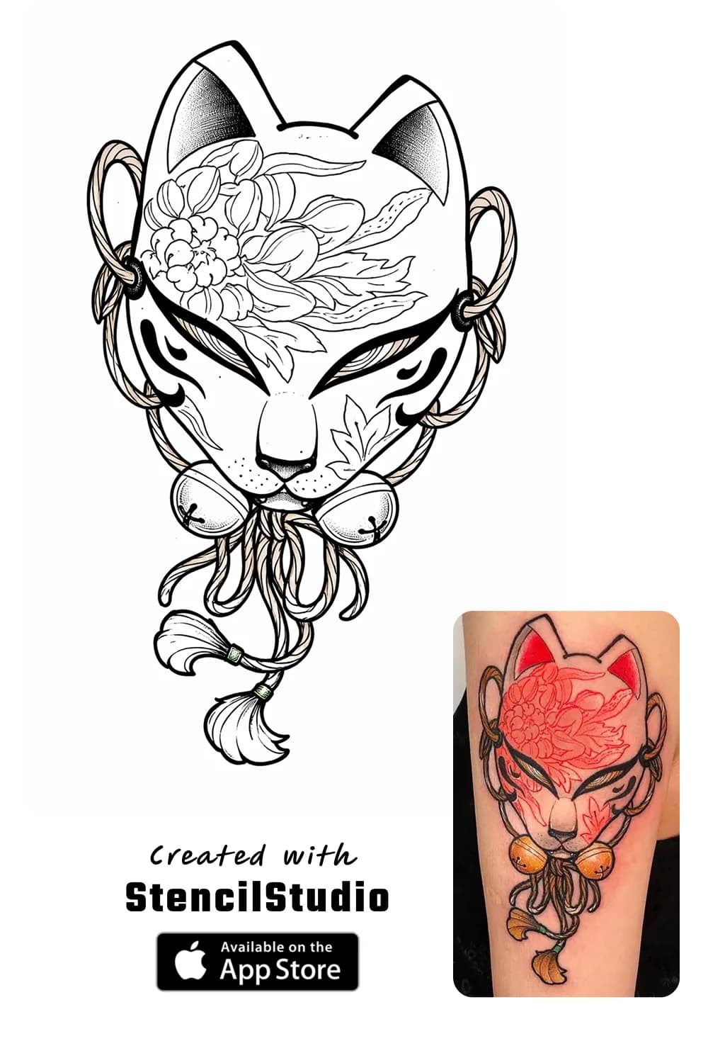 kitsune mask tattoo stencil example