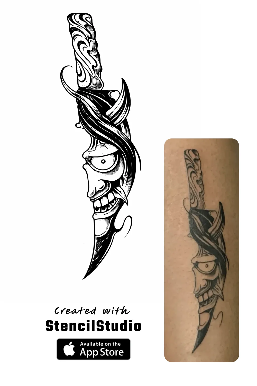 oni dagger tattoo stencil example
