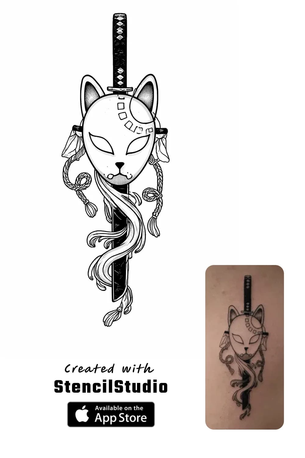 fox mask tattoo stencil example