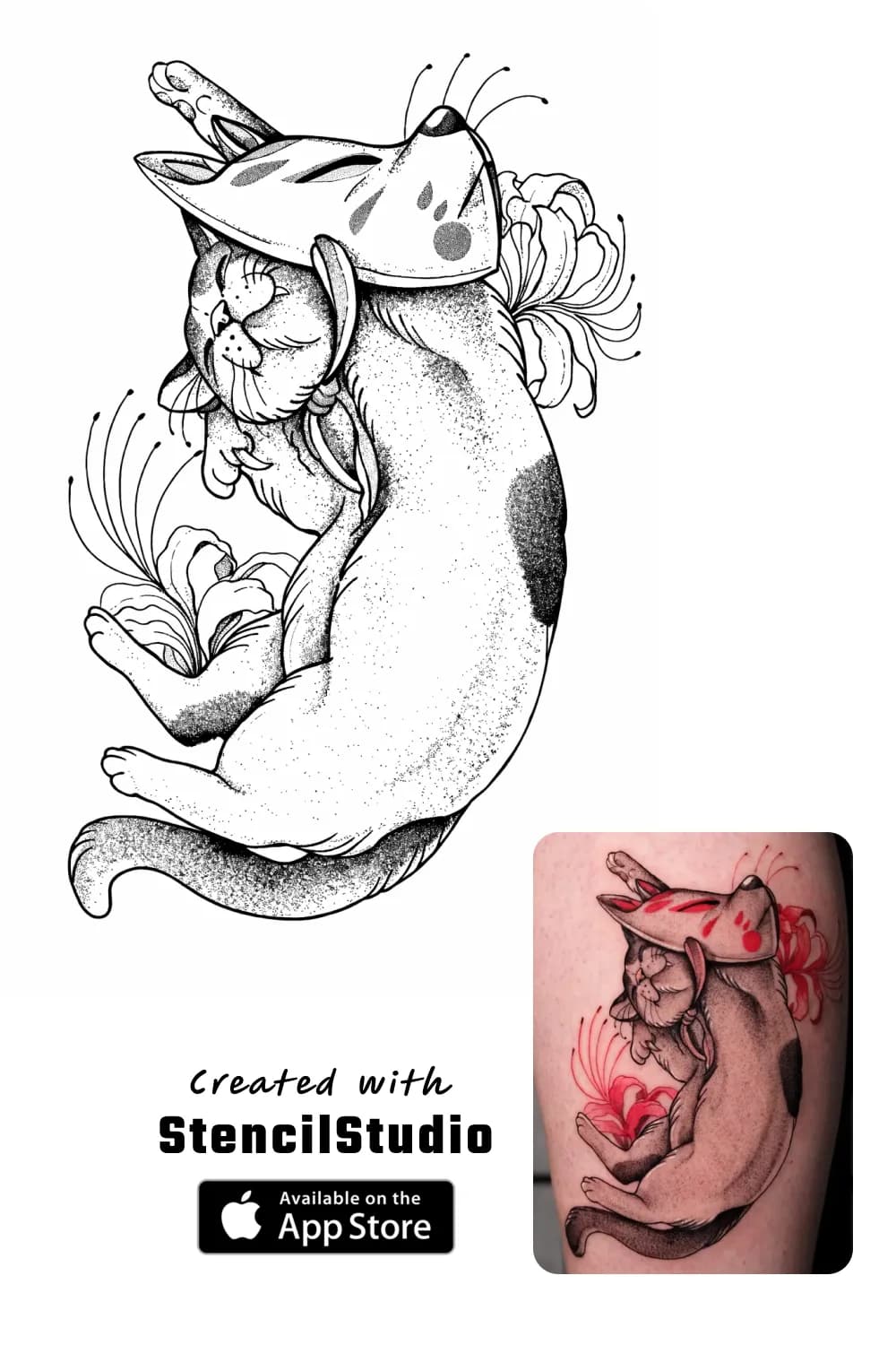 cat tattoo stencil example