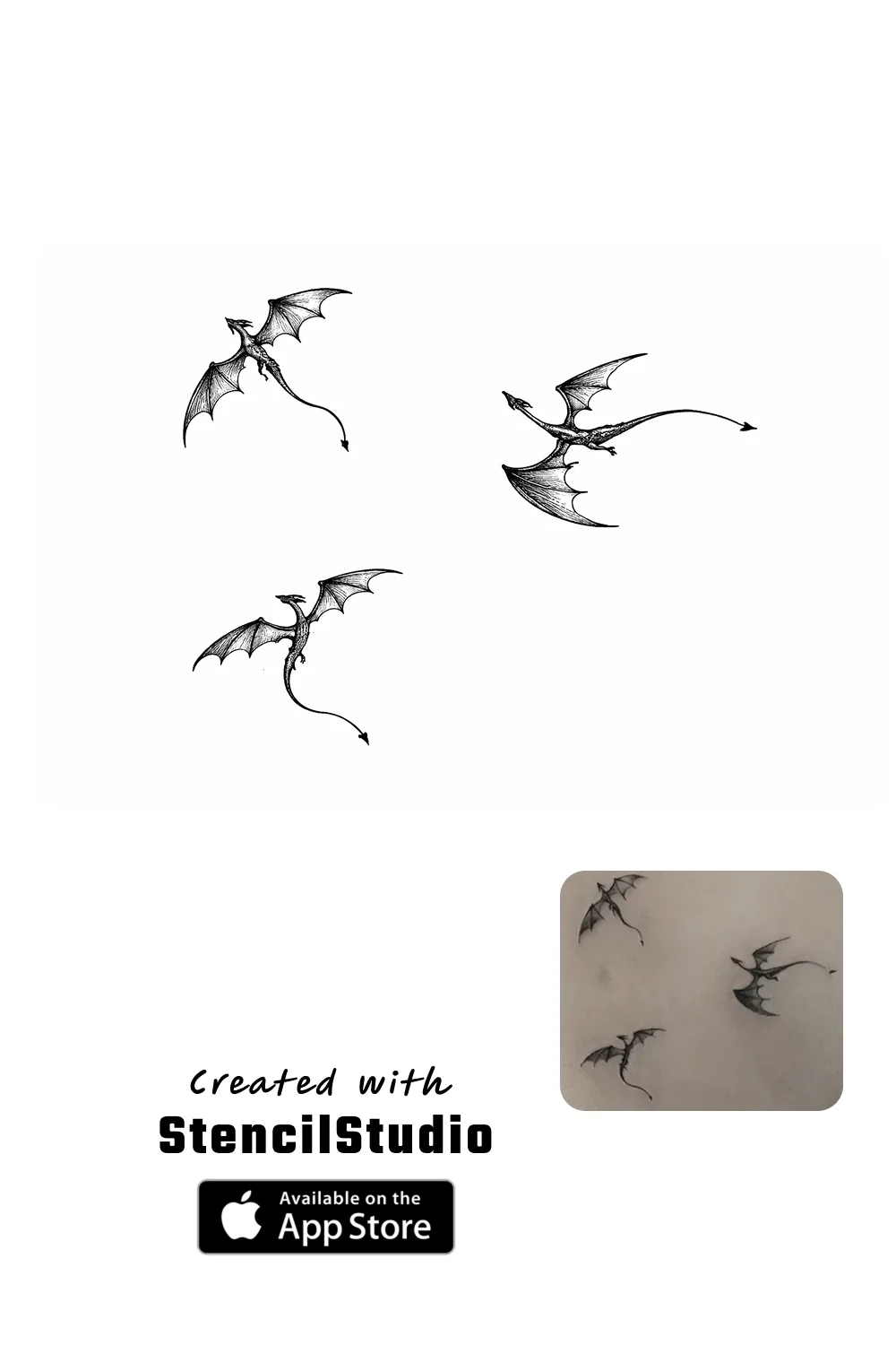 small dragons tattoo stencil example