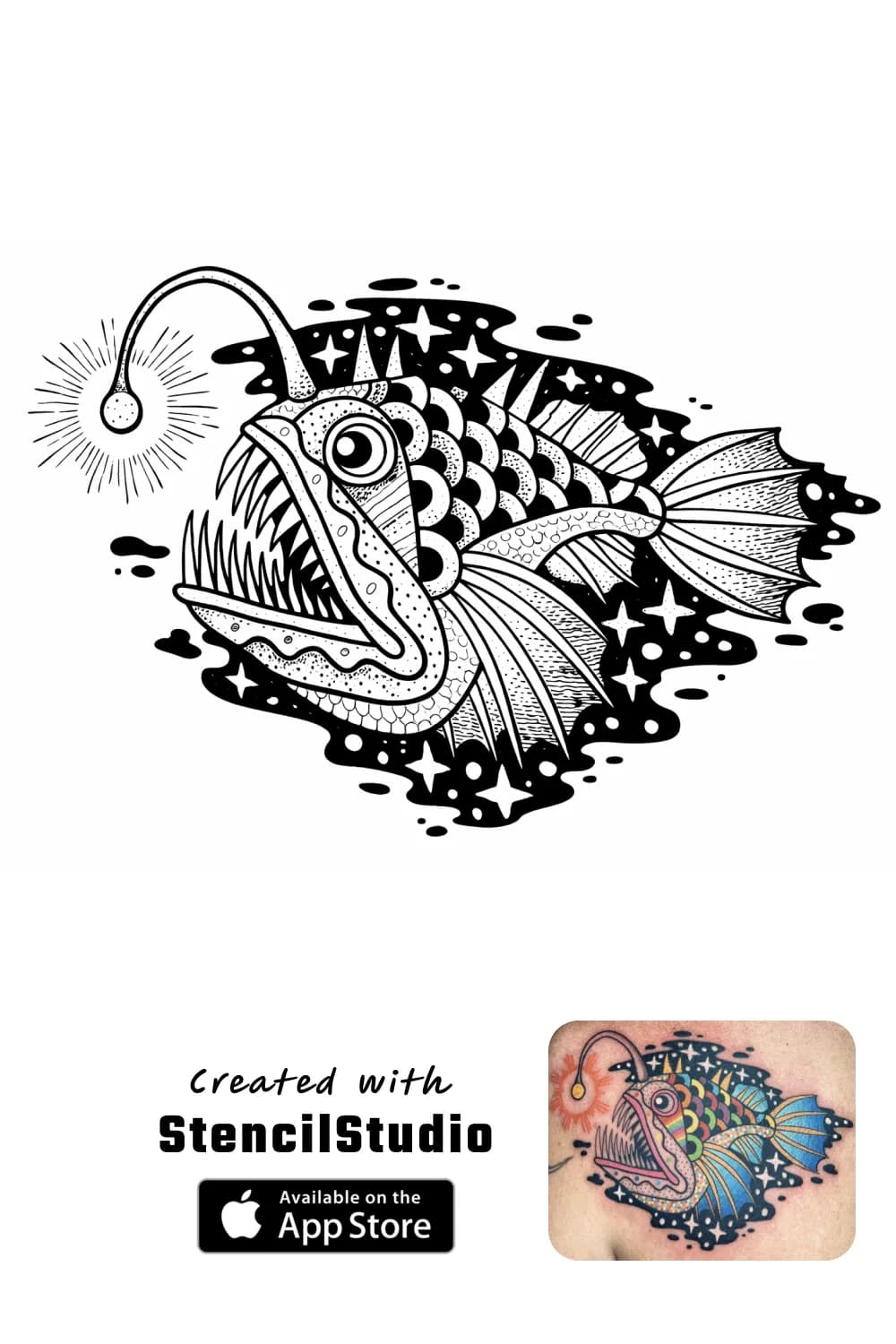 anglerfish tattoo stencil example