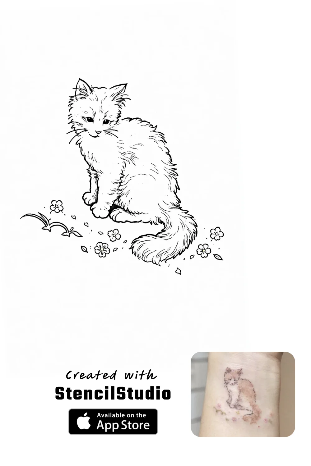 kitten tattoo stencil example