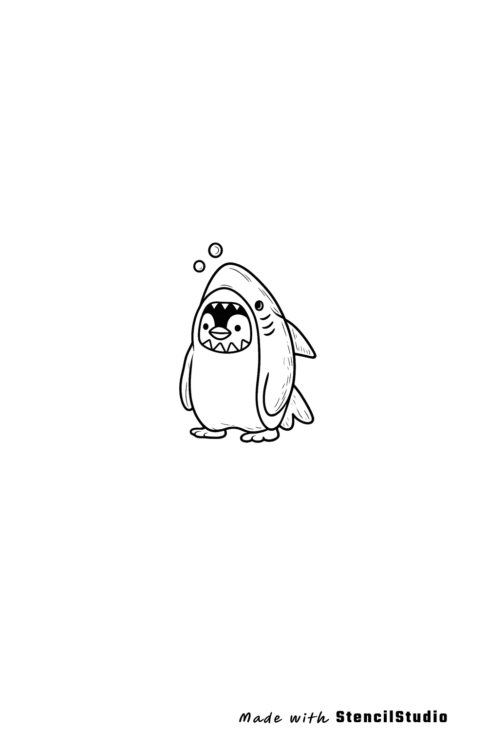 penguin in shark costume tattoo stencil example
