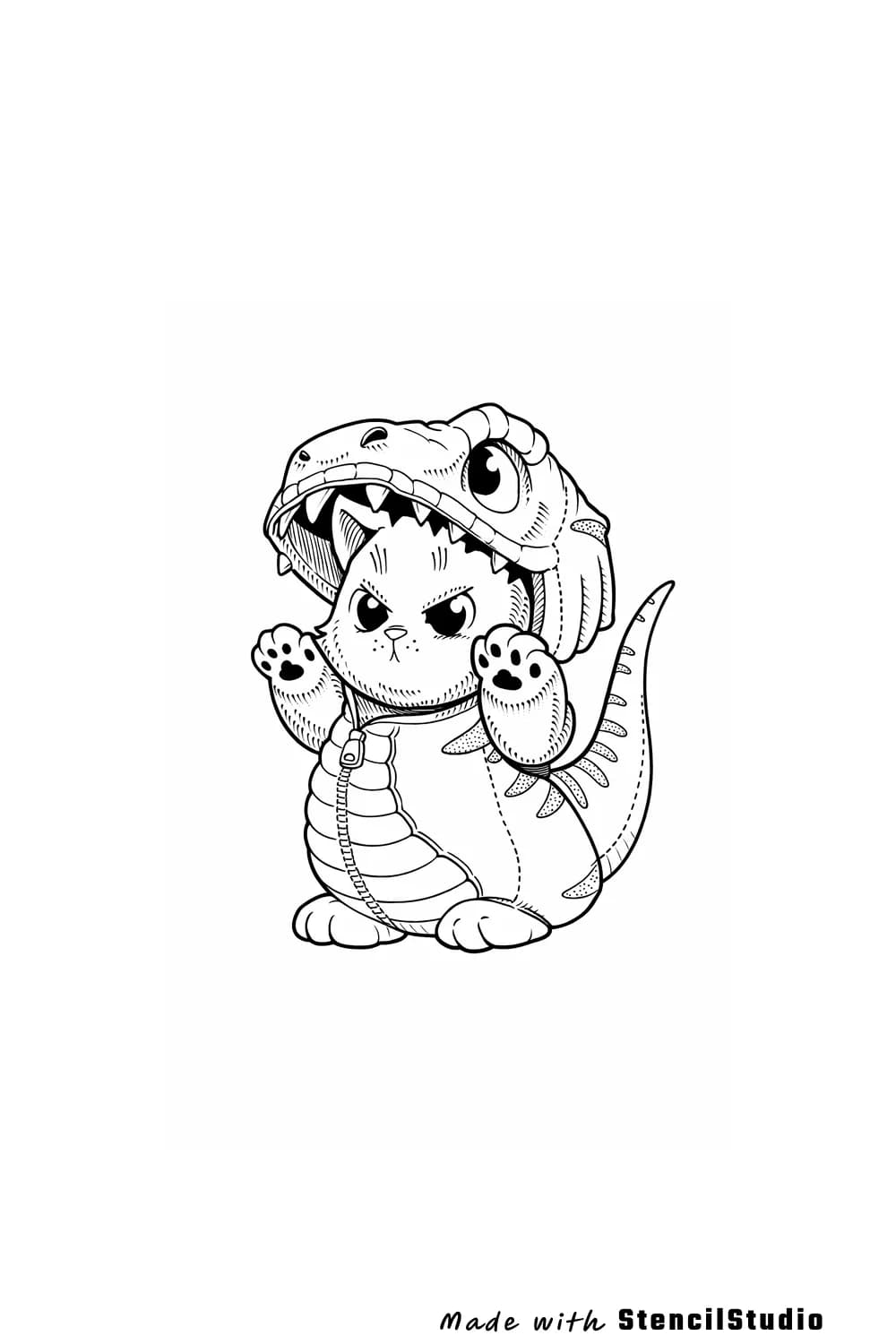 cat in dinosaur costume tattoo stencil example