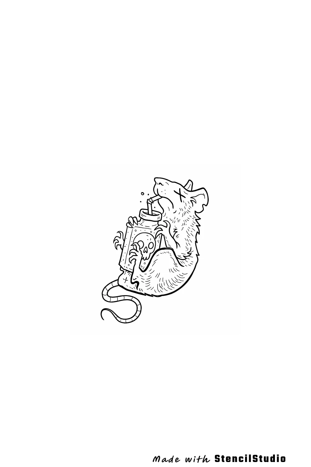 rat with pizza tattoo stencil example