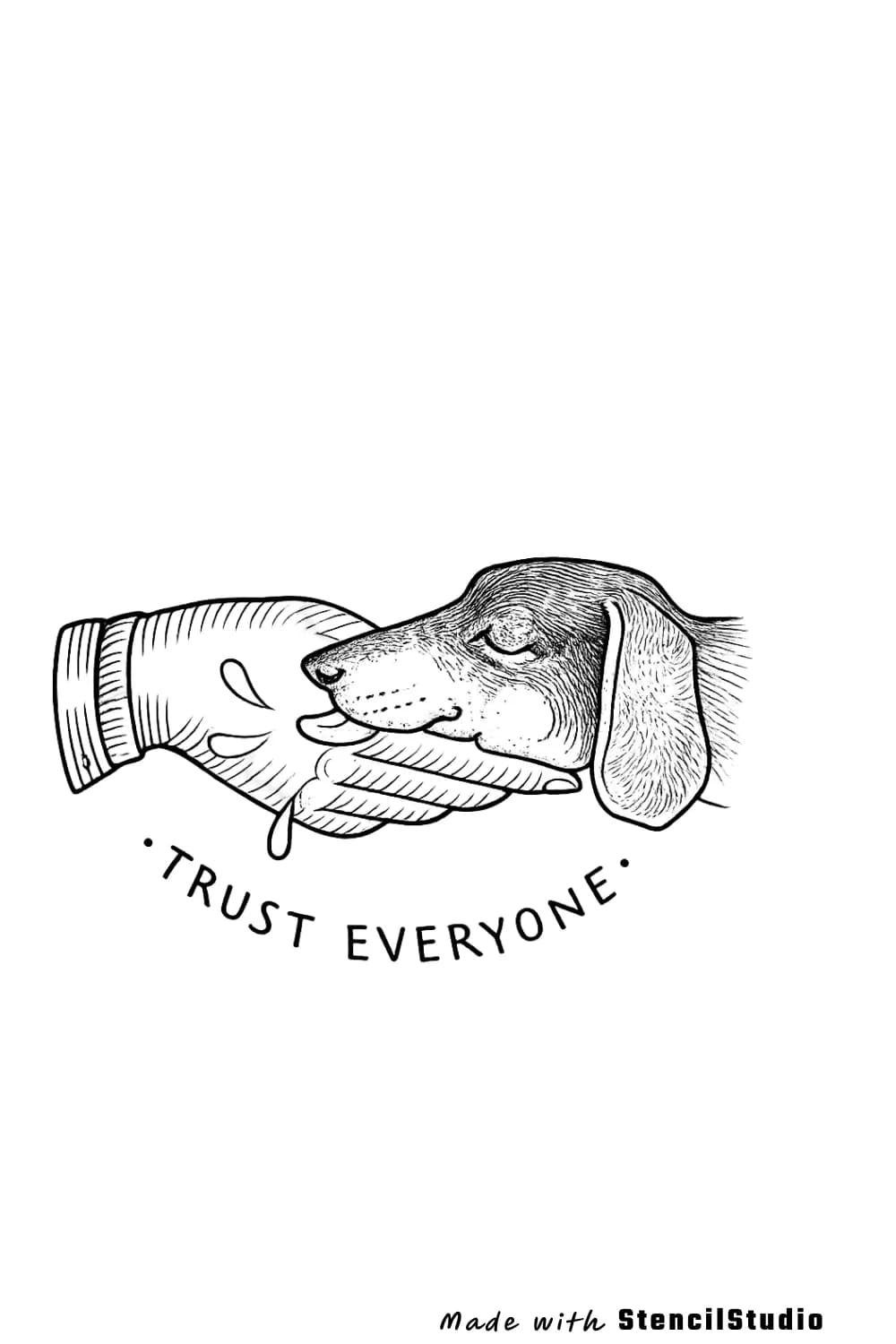 Dachshund head in trusting hand tattoo stencil example