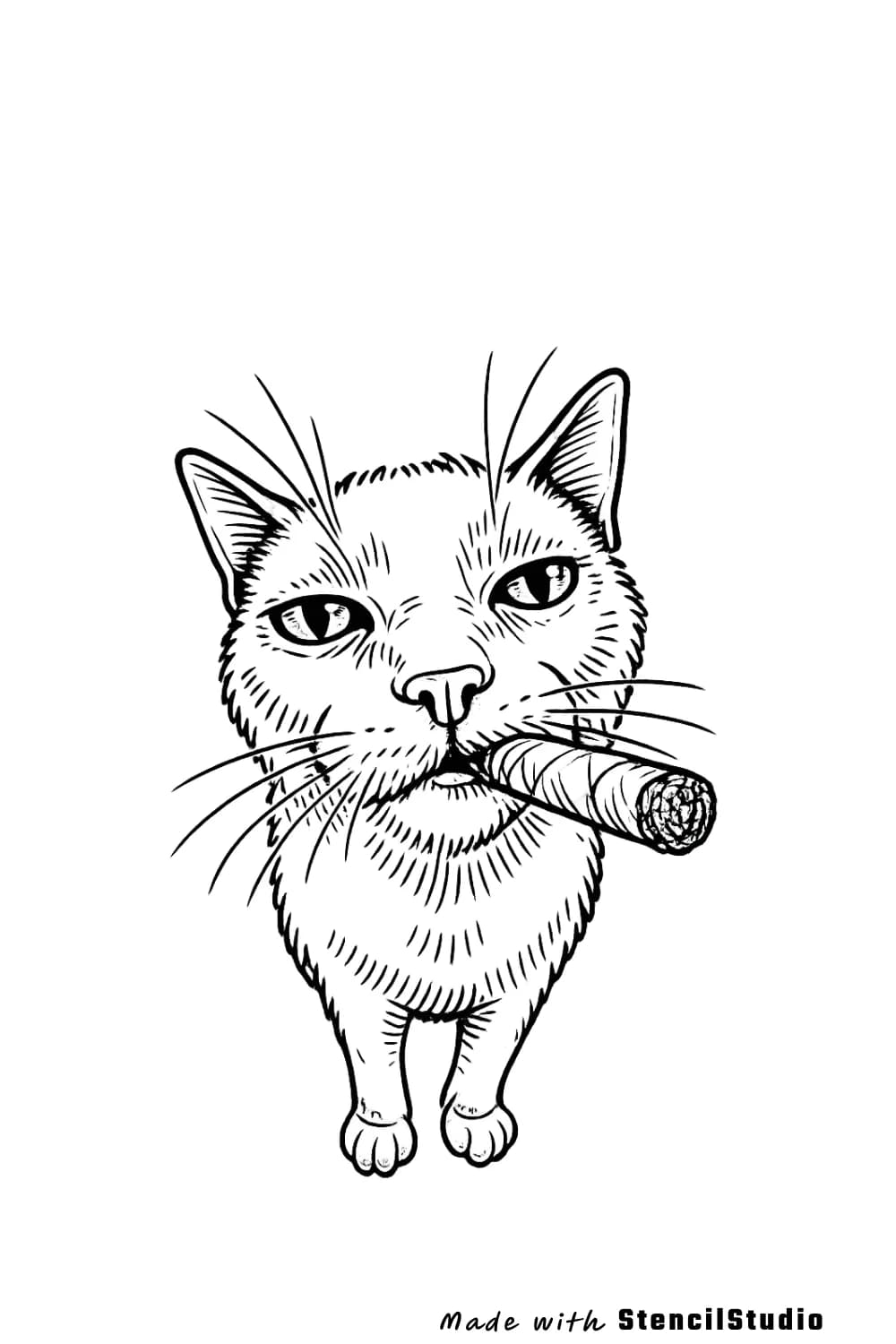 cat with cigar tattoo stencil example