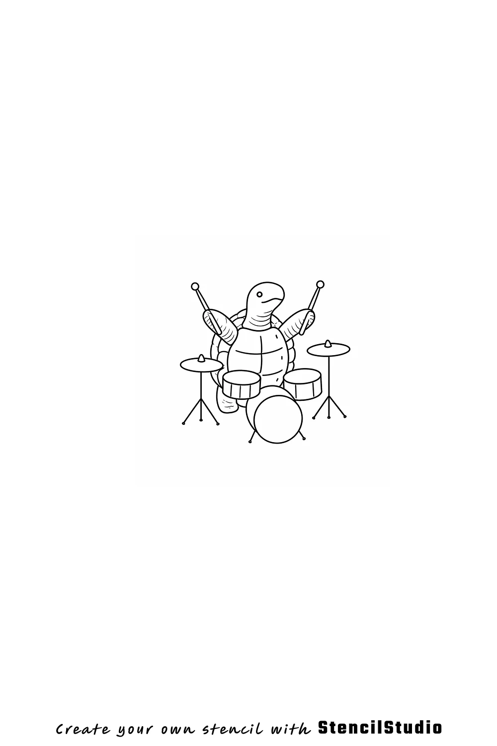 Turtle playing drum kit tattoo stencil example