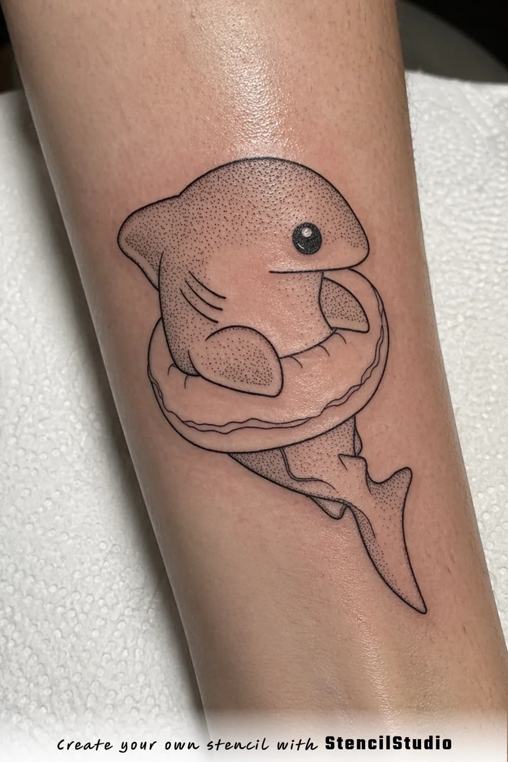 shark in donut tattoo stencil example