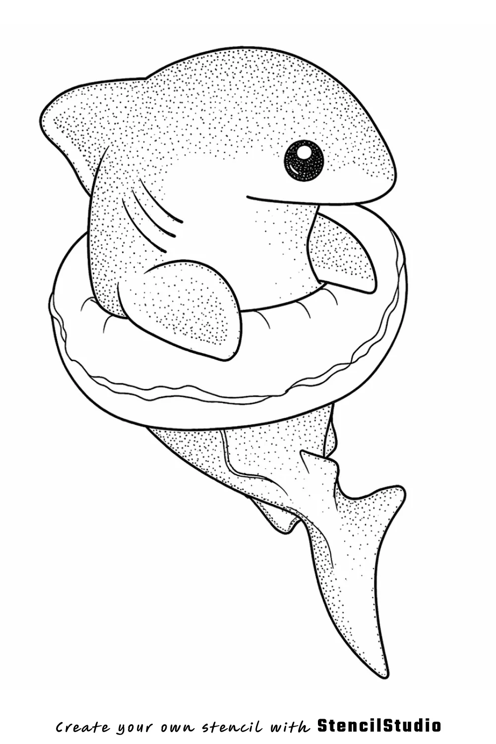 shark in donut tattoo stencil example
