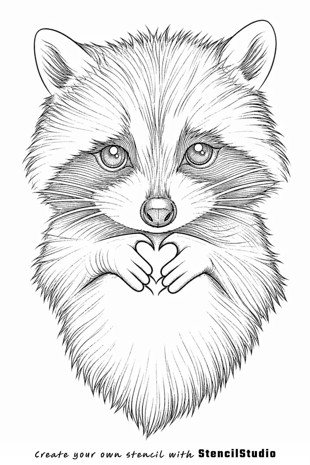 raccoon portrait tattoo stencil example