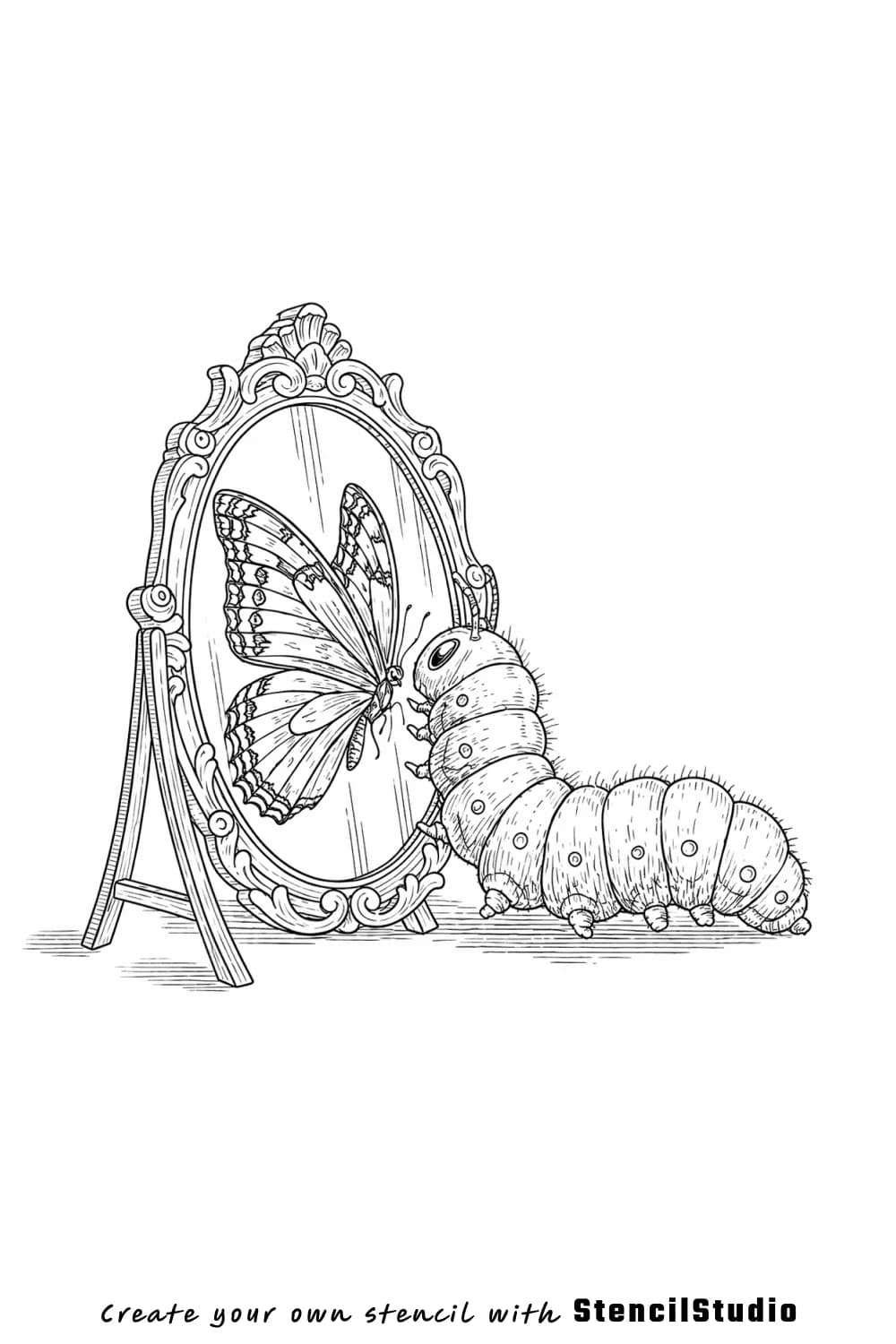 caterpillar and butterfly tattoo stencil example
