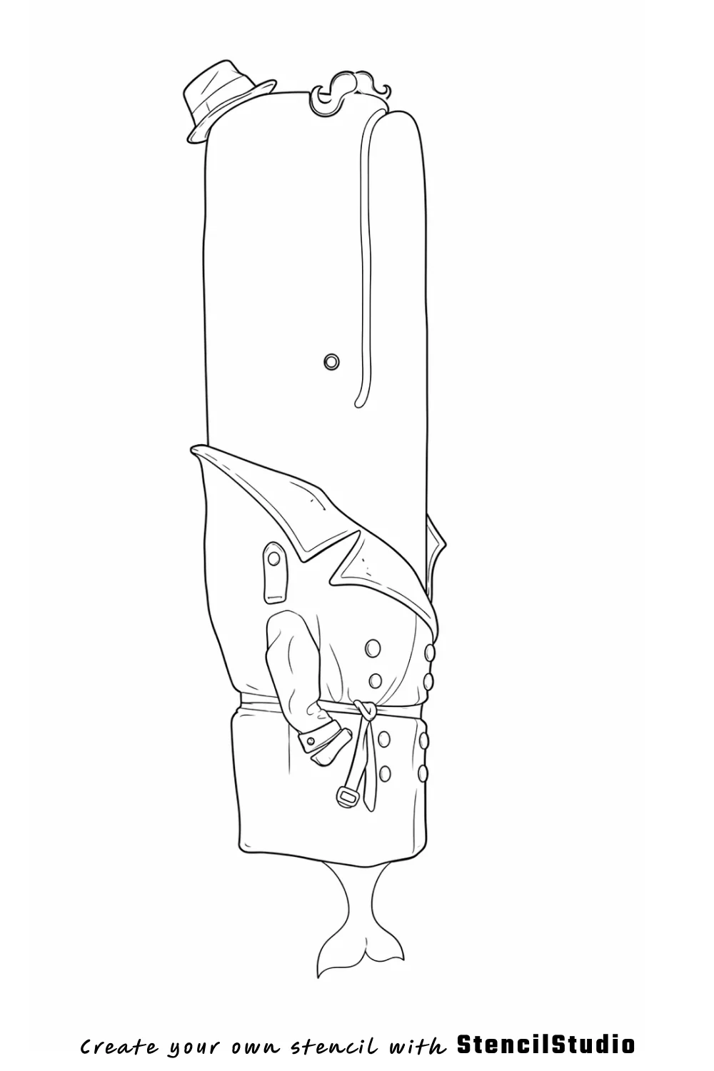 Dapper sperm whale detective tattoo stencil example