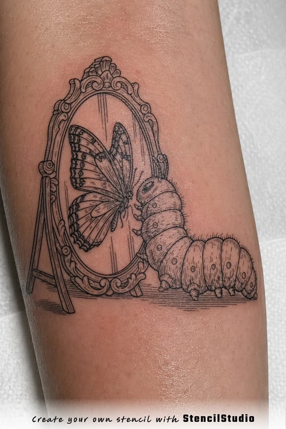 caterpillar and butterfly tattoo stencil example