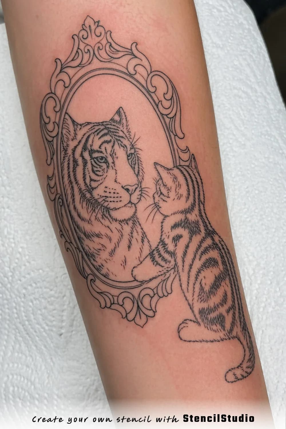 tiger and kitten tattoo stencil example